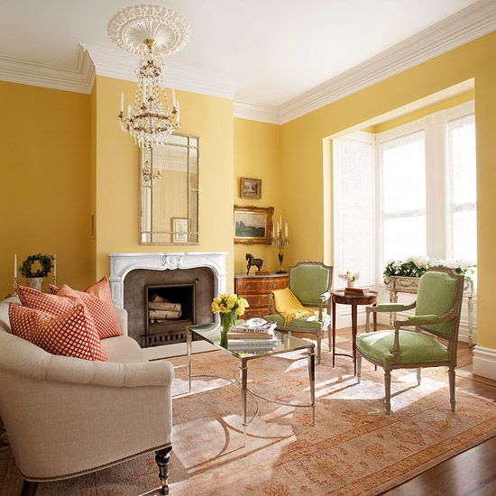 Yellow Color Schemes | Yellow walls living room, Yellow living .